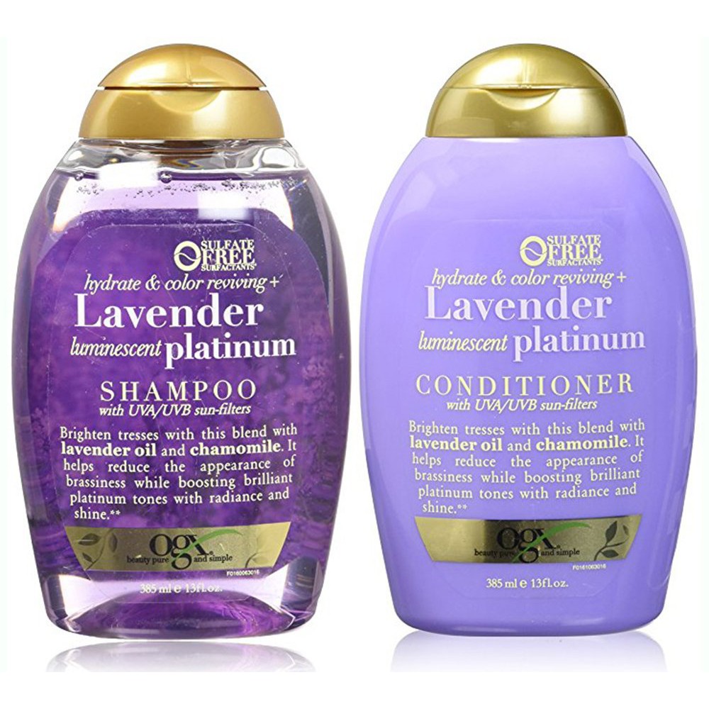 Cặp Gội và Xả OGX Hydrate &amp; Color Reviving + Lavender Luminescent Platinum 385ml