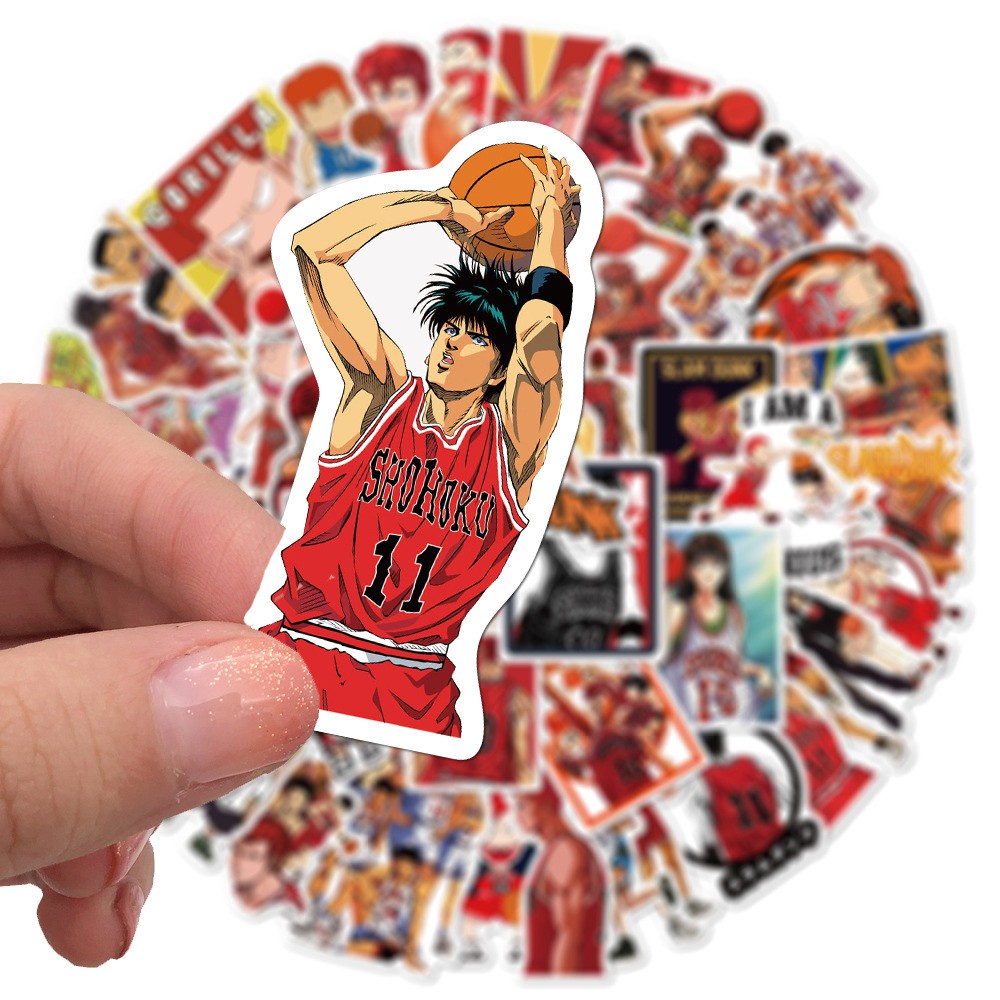 Set 100 / 50 / 25 / 10 miếng dán hoạt hình Slam Dunk bằng PVC chống thấm nước trang trí laptop / xe đạp / va li