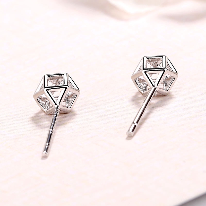 Bông tai mạ bạc 925 hình khối rubik đính kim cương lấp lánh phong cách Hàn Quốc thời trang cho nữ