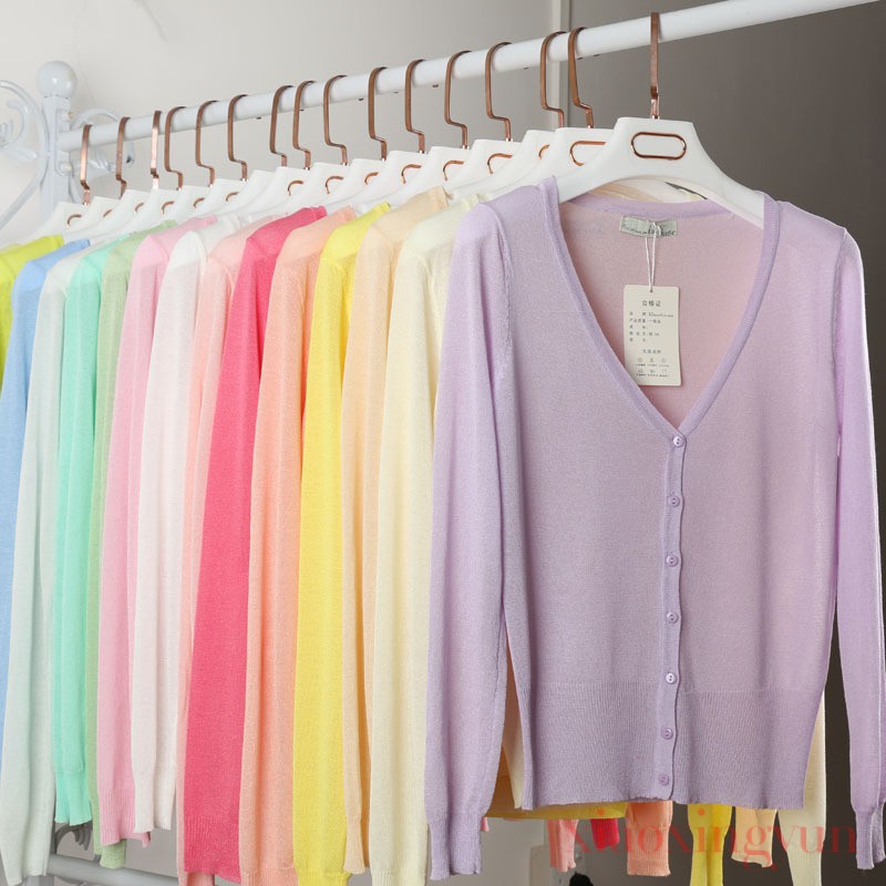 [Áo Khoác Cardigan Dài Tay Chống Nắng Điều Hòa Nhiệt Độ Bằng Lụa Lạnh Dệt Kim Xuyên Thấu Được Dùng Ở Ngoài Mùa Hè Hàng Đầu Chính Hãng Hàn Quốc