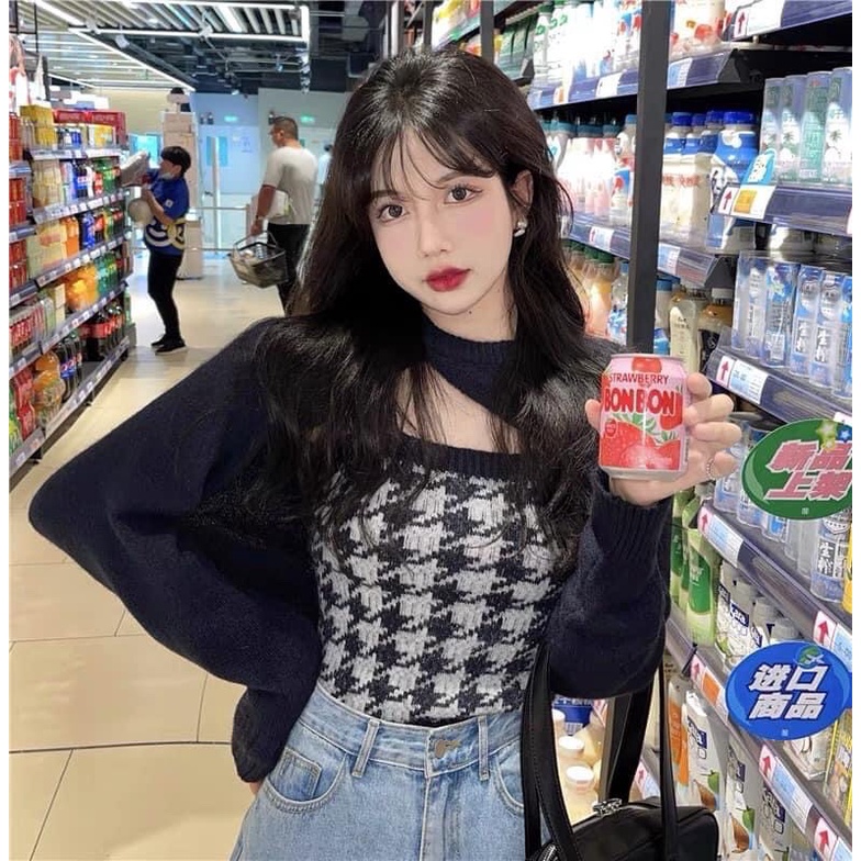 Set Len 2 mảnh hàng Quảng Châu (Áo len hai dây kèm khoác ngoài) | BigBuy360 - bigbuy360.vn