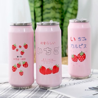 Bình Giữ Nhiệt Strawberry Phong Cách Hàn Quốc Giữ Nóng Lạnh, 2 Lớp inox 304, Không Mùi