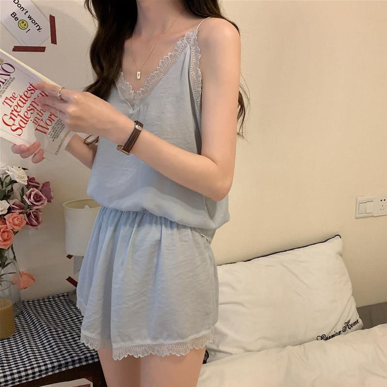 pyjama nữ mùa hè 2021 mới của Hàn Quốc quần đùi áo vest sexy hai mảnh phục vụ ở nhà cho sinh viên ༴