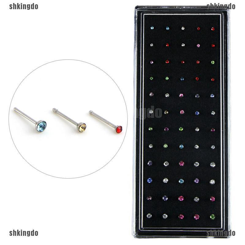 Bộ 60 cái khuyên mũi bằng thép không gỉ đính đá thời trang