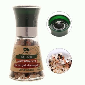 (HẢO HẠNG) NATURAL Muối Himalaya Tiêu Phú Quốc Ớt Hàn Quốc - Nắp cối xay Ceramic 70gr Dh Foods