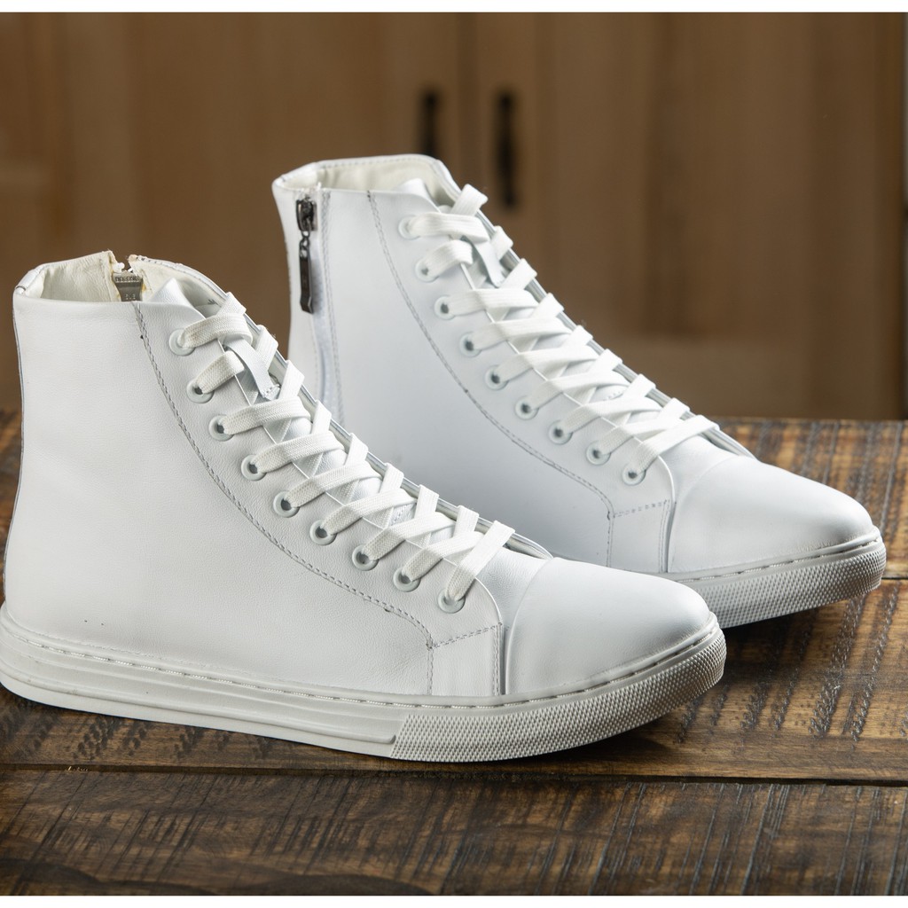 Giày Da EleMan Nam Trơn Cao Cổ Cao Cấp 2 Màu Trắng/ Đen | BigBuy360 - bigbuy360.vn