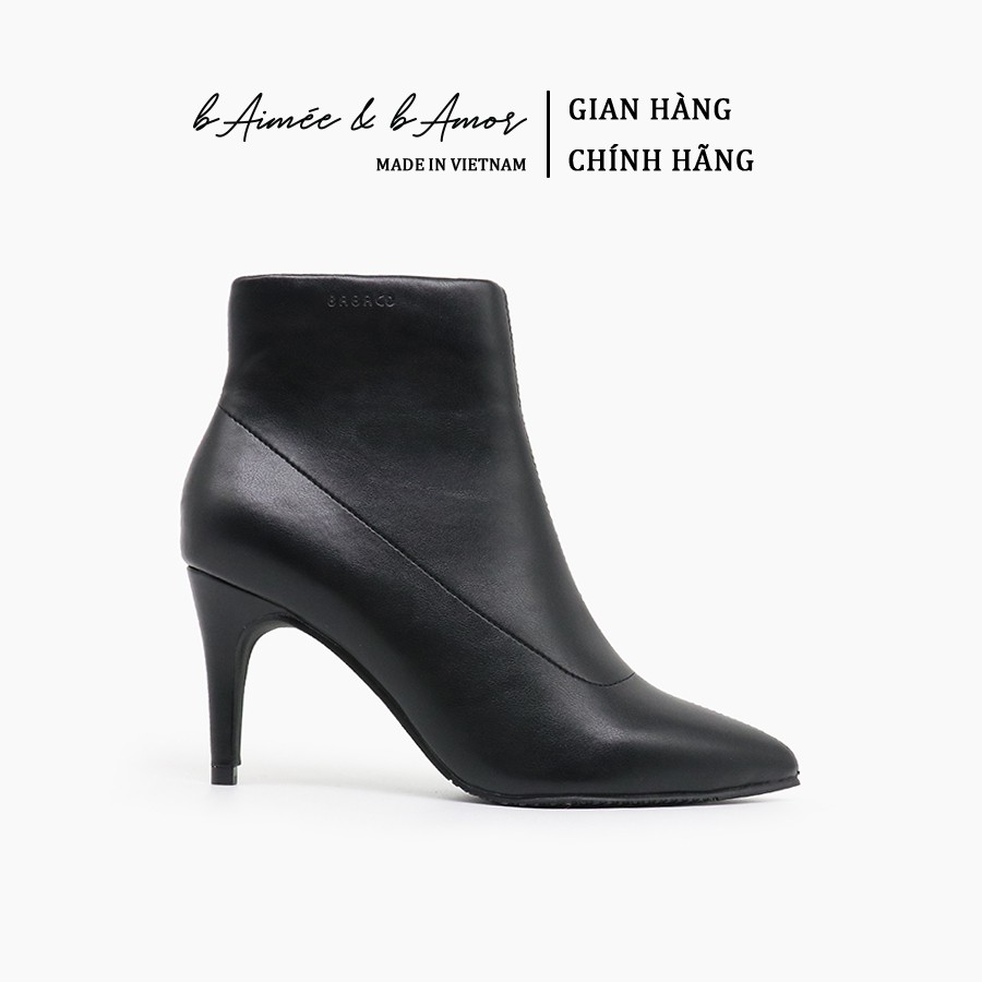 Boot nữ Cao Gót bAimée & bAmor Cổ Thấp Mũi Nhọn Gót Nhọn Cao 7cm Có Lót Lông Da Mềm Màu Trắng Đen Kem - MS1618