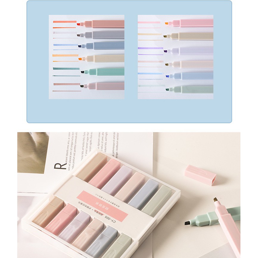 Bộ bút highlight pastel 6 màu thân vuông Cream color - Bút nhớ , bút đánh dấu nhiều màu