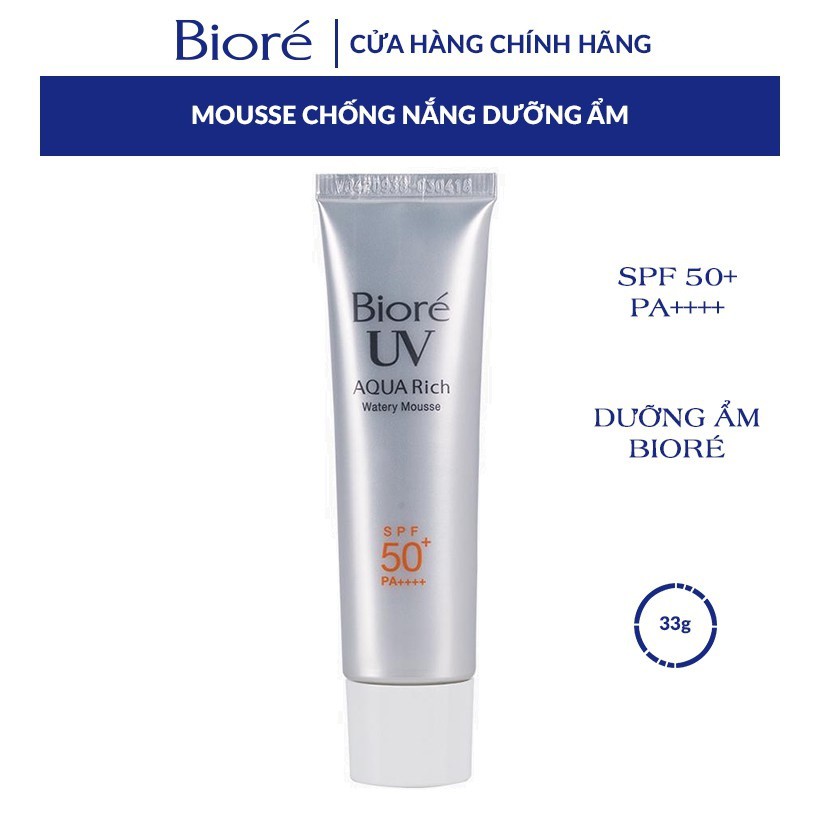 kem chống nắng biore UV AQUA Rich Watery Mousse SPF 50+/PA++++ 33g giúp dưỡng ẩm và lót trang điểm