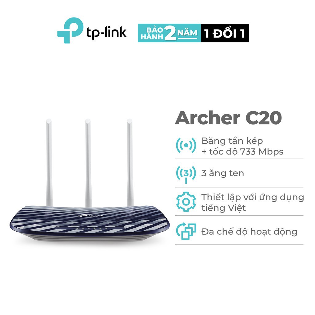 Router Wifi TP-LINK C20 Băng Tần Kép TP-Link C20 AC750 - Hàng Chính Hãng