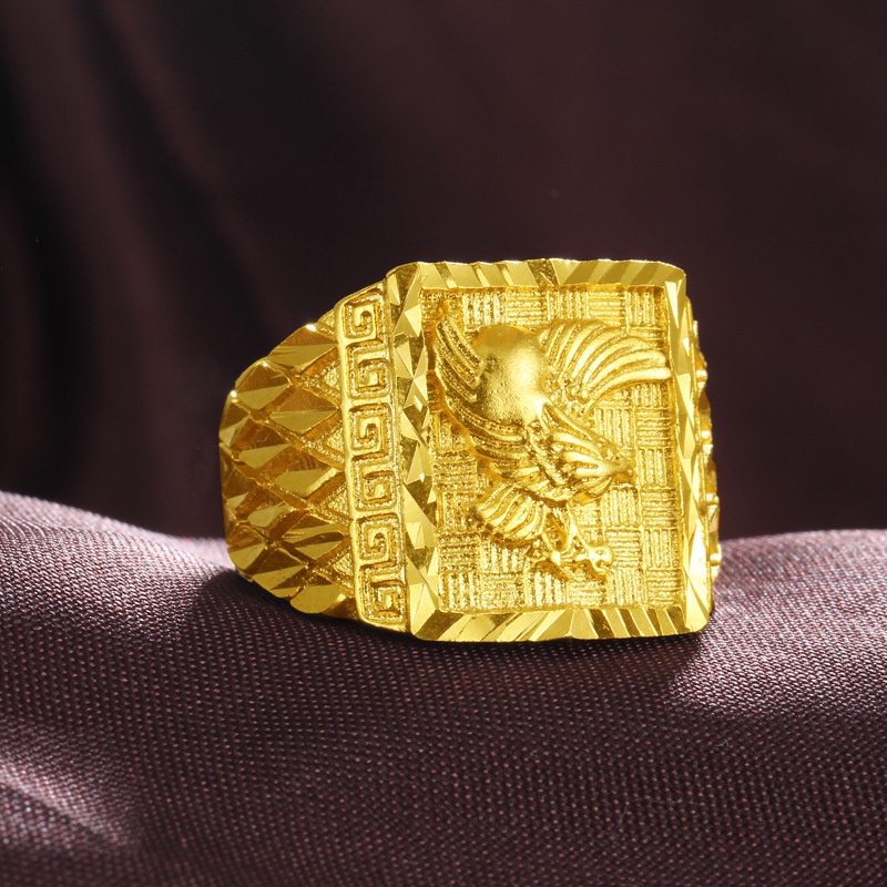 Nhẫn vàng cát nam Eagle Đồng thau nguyên chất mạ vàng 24K Nhẫn kích thước mở mạ vàng