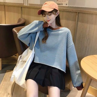 Áo kẻ cổ viền dài tay