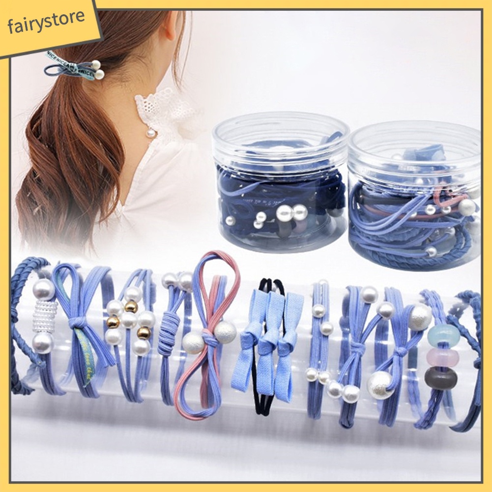 Set 12 Dây Cột Tóc Phối Nơ Và Hạt Ngọc Trai Giả Thời Trang Cho Nữ