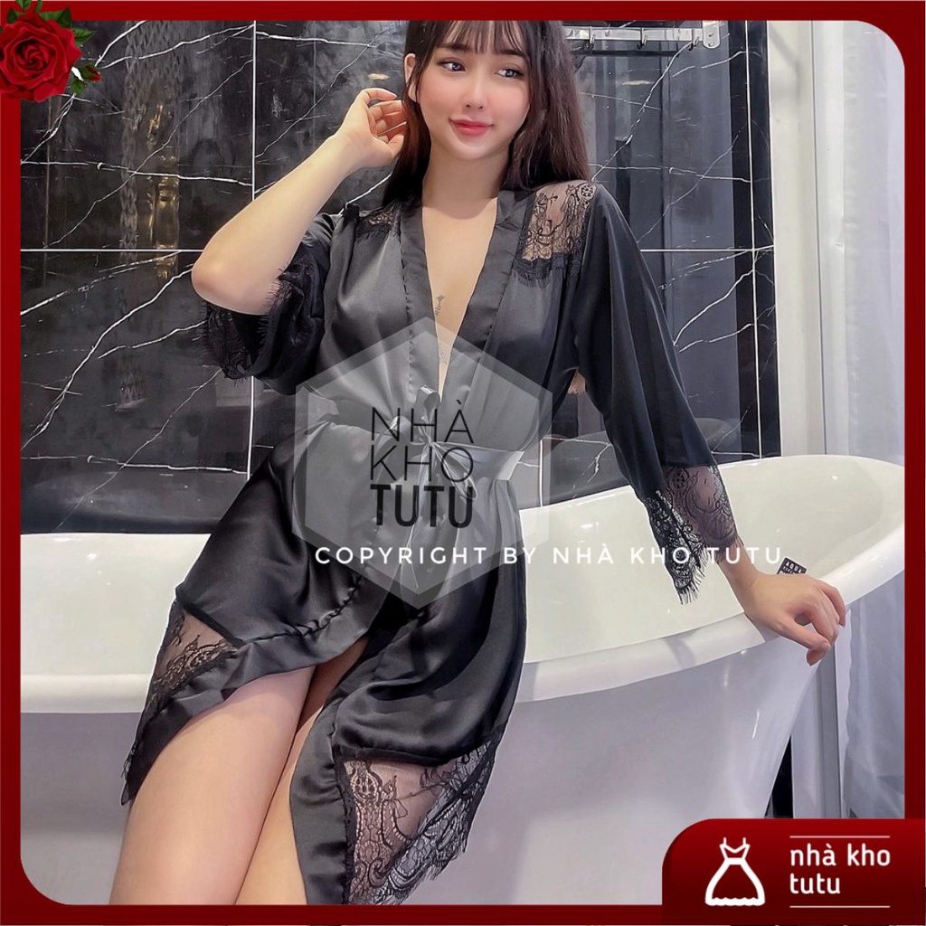 GIÁ PHÁ ĐẢO - Áo choàng ngủ satin lụa mix ren xịn xò S008 (KHÔNG KÈM NỘI Y) | BigBuy360 - bigbuy360.vn