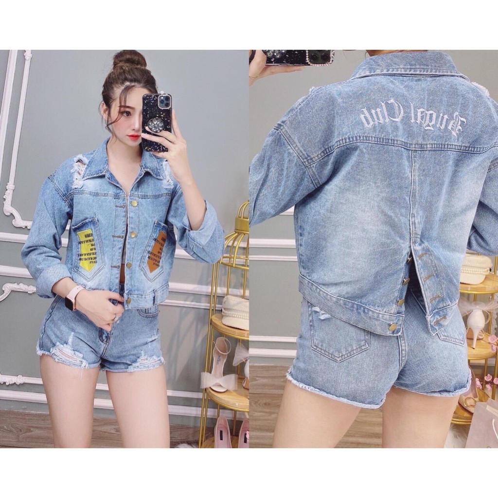  Áo Khoát Nữ Jeans Cao Cấp Nữ Túi Phối Da Thêu Chữ cực Thời Trang Siêu Hot