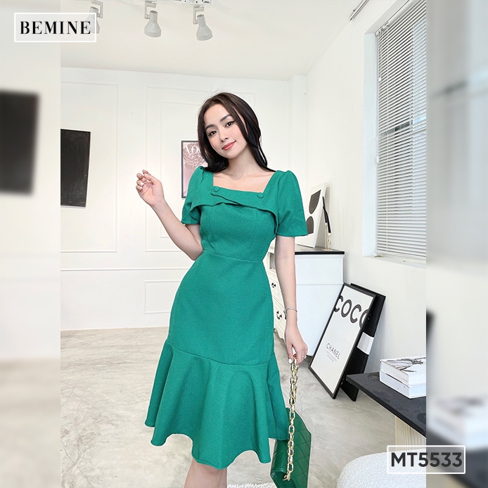 Đầm cổ vuông đính nút BEMINE MT5533