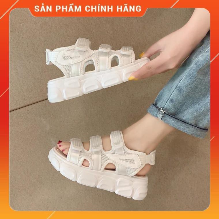 (CÓ SẴN - Trắng) Giày Sandals Ulzzang quai ngang dán đế cao bánh mì 4.5p -u7