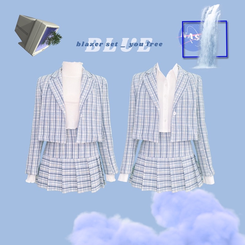 DALLA Set áo vest blazer nữ croptop tay dài sọc CARO XANH Dalla Saigon
