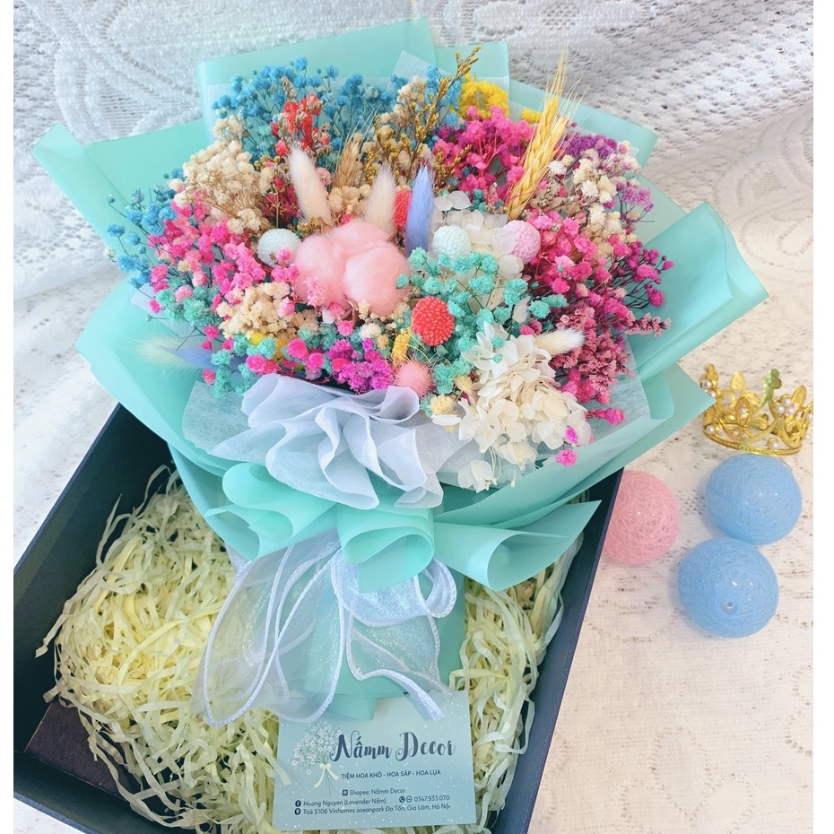 Set Hộp quà tặng bó hoa baby mix màu đa dạng mẫu hoa khô phong cách mới