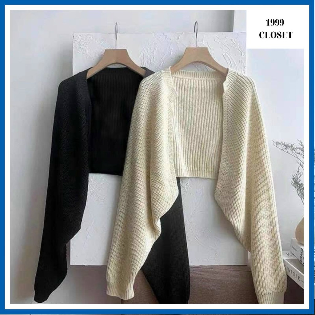 Áo khoác croptop cánh dơi tay bo phồng chất len thun cao cấp |Hàng mới|
