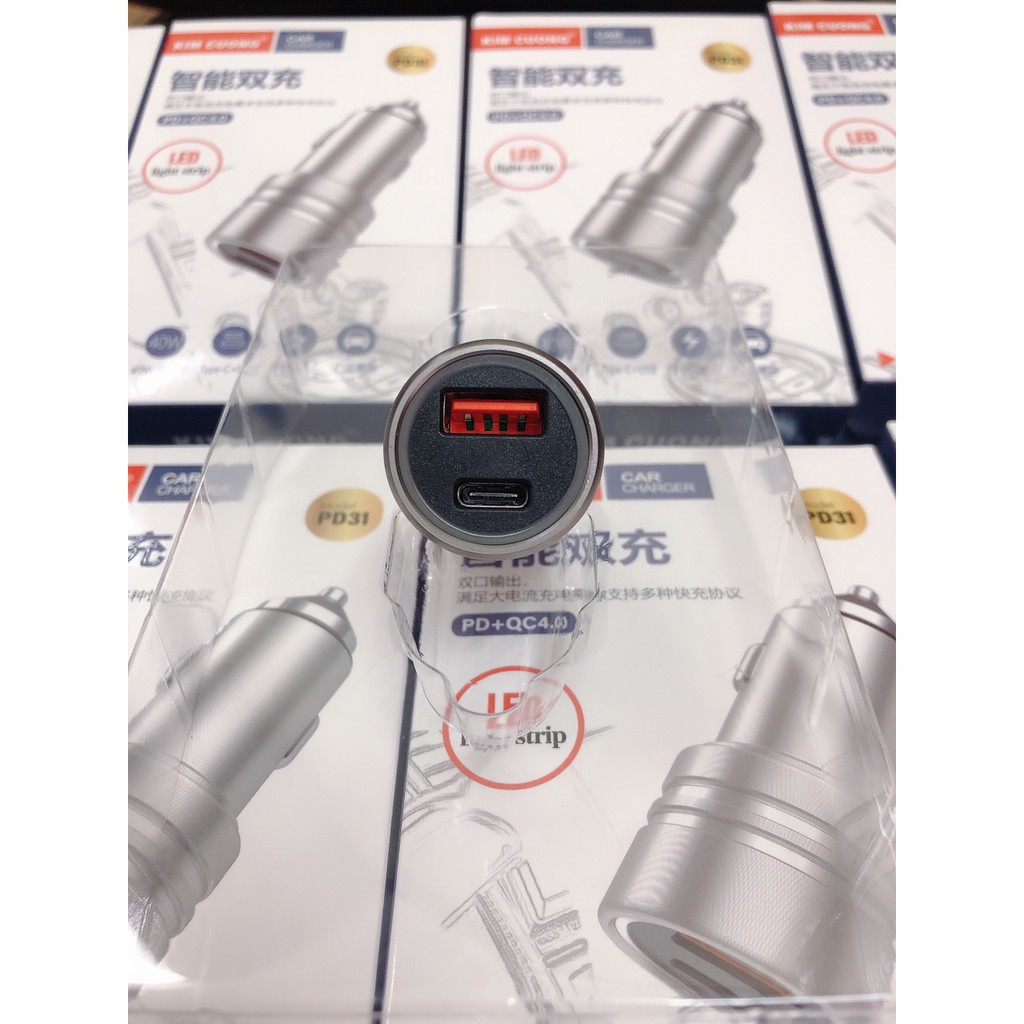 Tẩu sạc xe hơi ô tô ,củ sạc xe hơi kim cương đầu type-C USB - PD31 quick charge 4.0 kèm LED - Uni Shop
