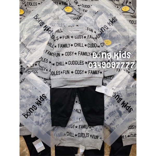 Bộ Nỉ Bé Trai In Chữ Muối Tiêu PR