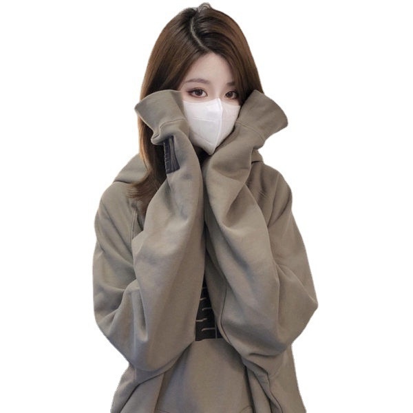 Áo hoodie HIIXIIVI tay dài cổ tròn lót nhung dáng rộng thời trang Hàn Quốc 2022