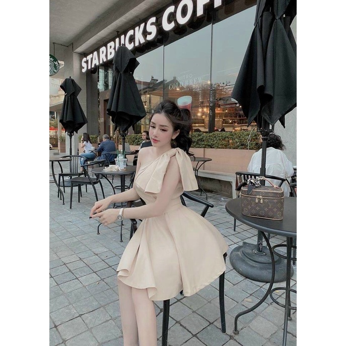 Đầm Tiểu Thư Kết Nơ Lệch Vai Sang Trọng Quyến Rũ Thời Trang Thích Hợp Dự Tiệc