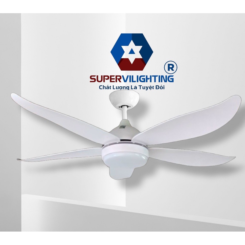 Quạt trần đèn s021 SuperVilighting, Động cơ DC37W, sải cánh 1,17m và 1,32m, số cánh 05, Bảo hành động cơ 48 tháng