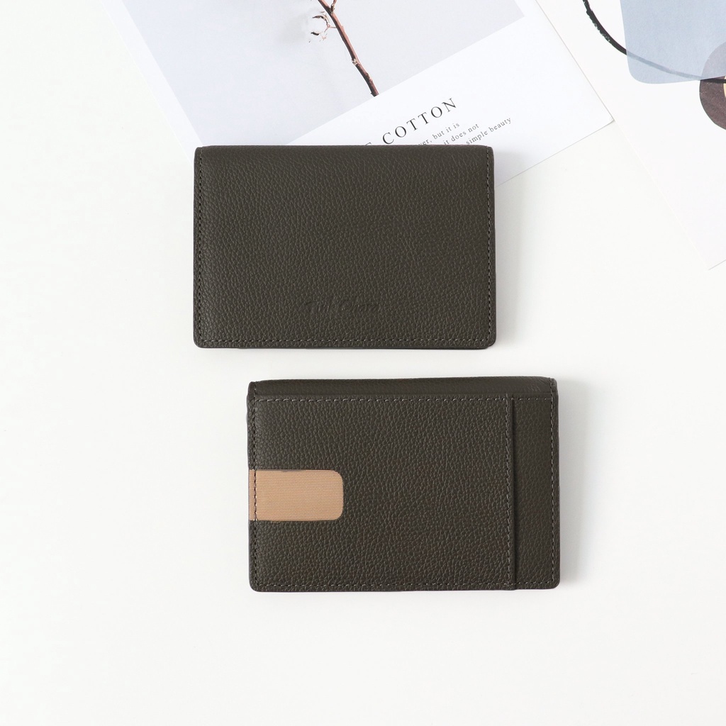 Ví đựng thẻ card Mundo da bò thật vân hạt - Pink Ohara Leather