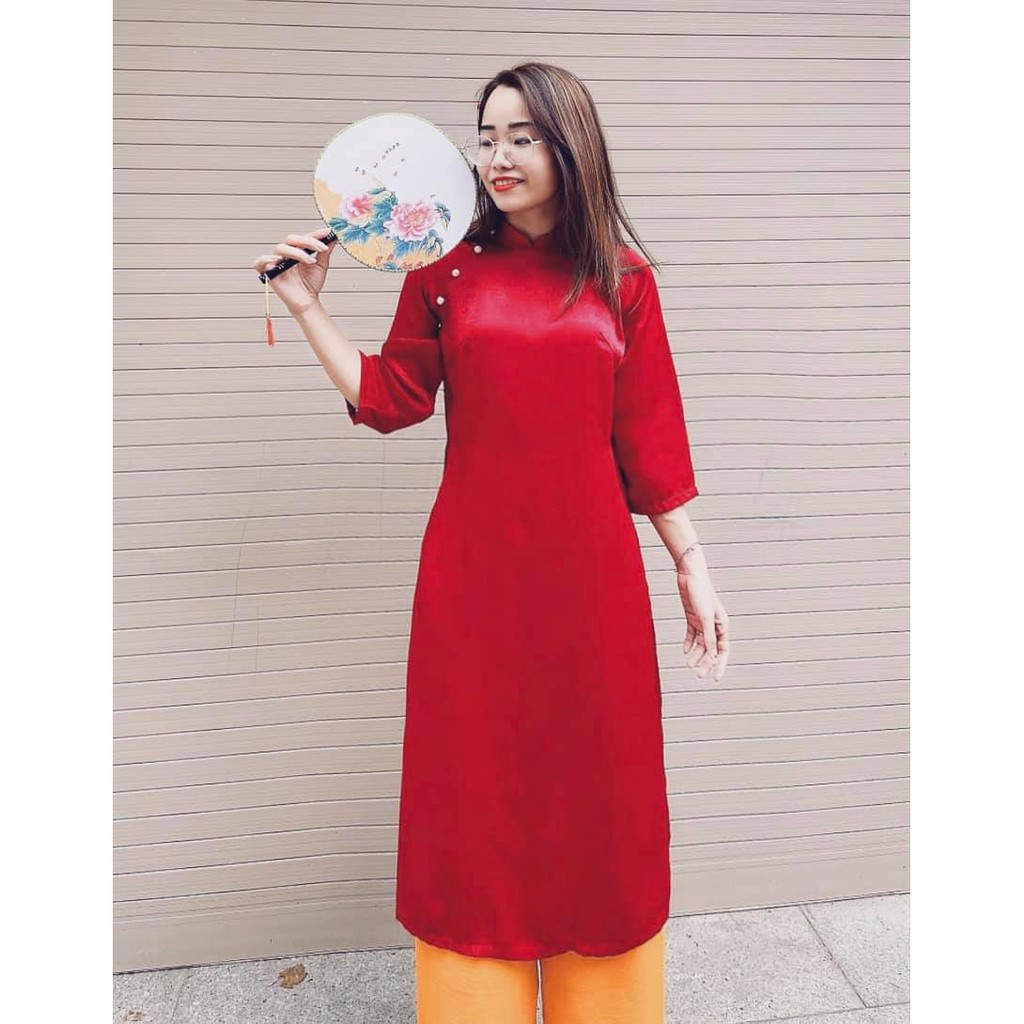ÁO DÀI DÁNG XƯA LỤA TÂY THI ĐỎ ⚡HÀNG THIẾT KẾ⚡ Trẻ trung, Thoải mái, Không lo bụng mỡ, Không lo lên ký
