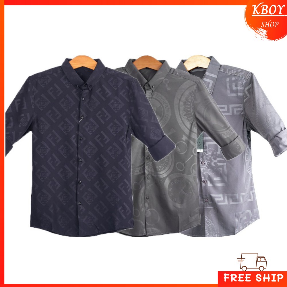 Áo sơ mi tay dài- cổ bẻ Họa tiết cao cấp, Mềm mịn, thoáng mát, Lịch lãm, tinh tế, Màu xám, co giãn tốt - G571