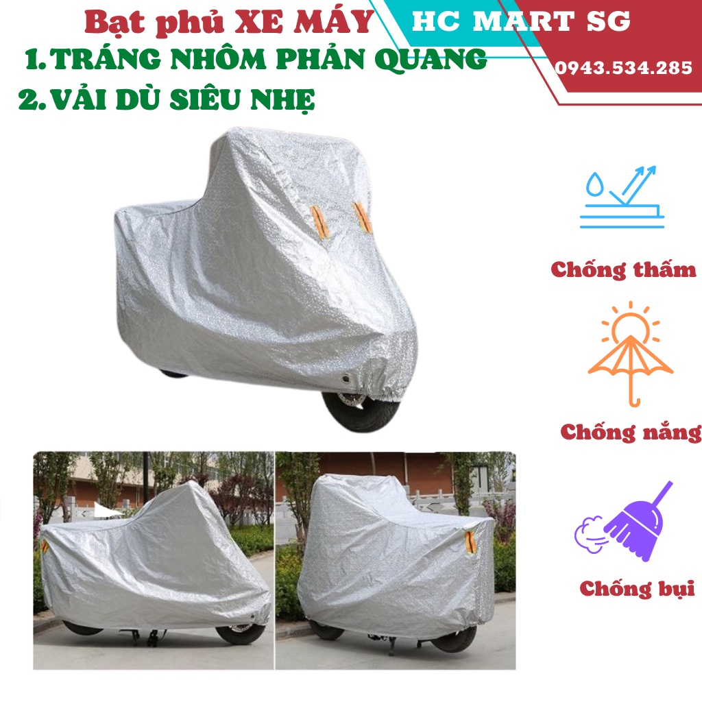 Áo Trùm Xe, Bạt Trùm Xe Máy 3D Tráng Nhôm Che Nắng Mưa, Cách Nhiệt Chống Tia UV, Tránh Phai Màu Xe, vừa SH - Hàng loại 1