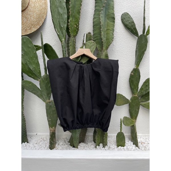 Áo Croptop bo eo độn vai vải Linen