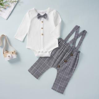 Set áo thun dài tay cổ tròn liền quần tã + quần dài đáng yêu cho bé trai