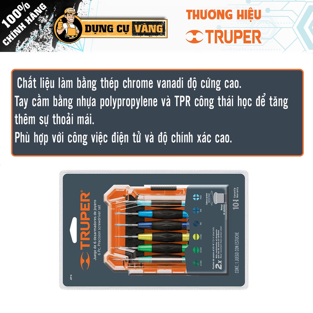 Bộ vít đồng hồ cán nhôm 6 cây Truper JOY-6