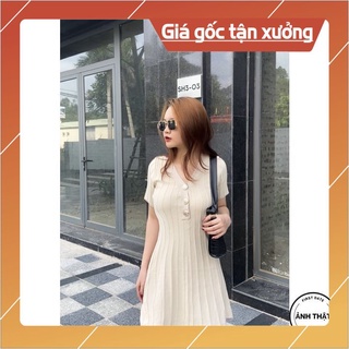 Váy đầm cổ chữ V dệt kim ❤️ẢNH TỰ CHỤP, MẪU ĐỘC QUYỀN❤️ Phong cách Hàn Quốc trẻ trung