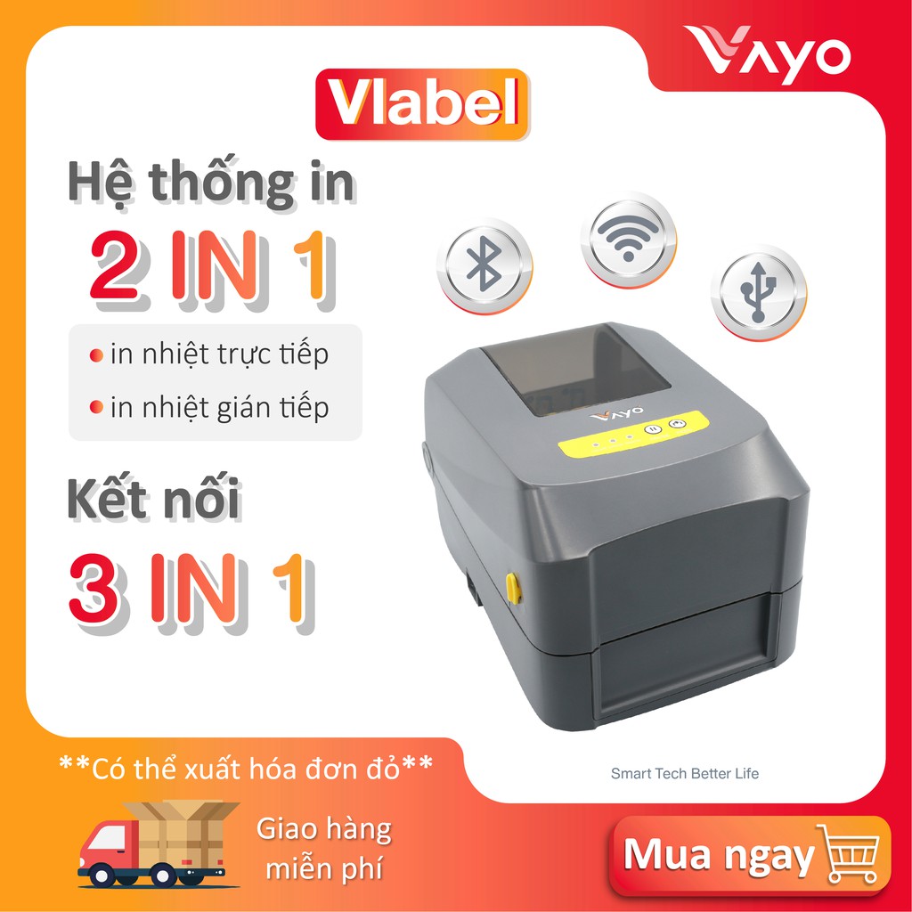 Máy in tem nhãn Vlabel thương hiệu Vayo (wifi+bluetooth)