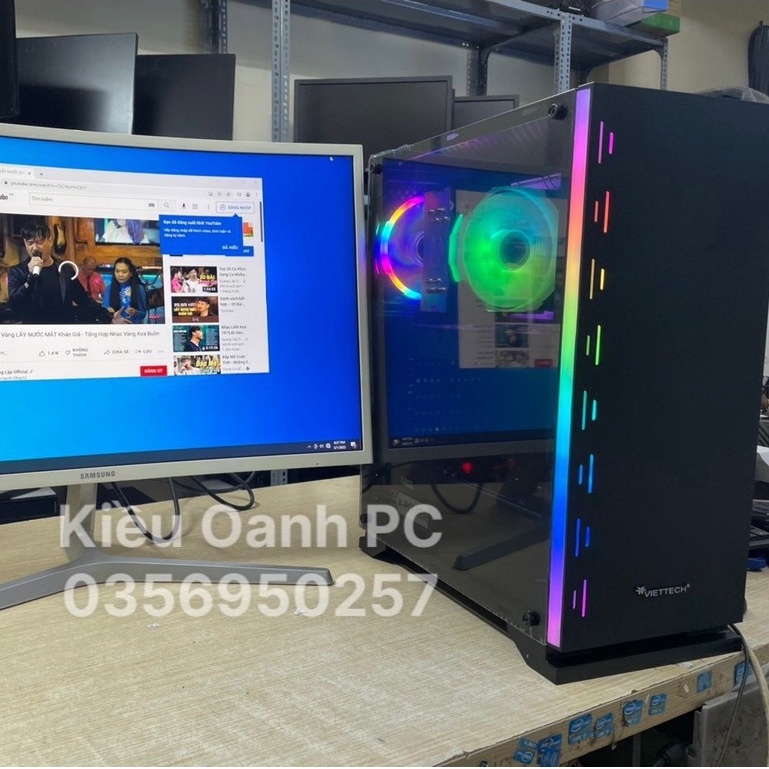 Vỏ Case (Vỏ máy tính) Gaming Viettech X19 Trắng, Đen Sẵn Dải LED RGB - HÀNG CHÍNH HÃNG