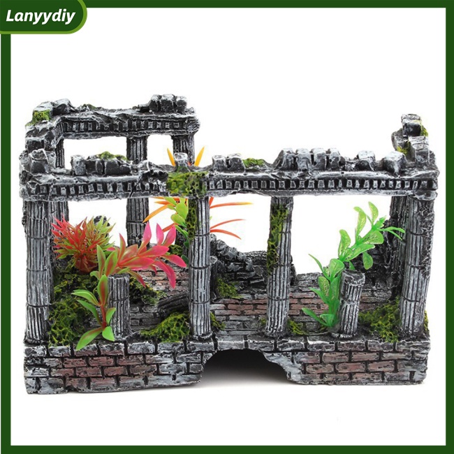 Lanydiy Cột La Mã Cổ Điển Phá Vỡ Lâu Đài Châu Âu Trang Trí Bể Cá Dưới Nước
