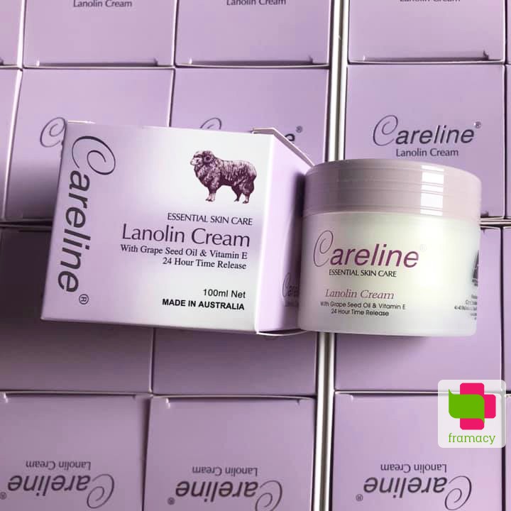 Kem dưỡng ẩm mỡ cừu (tím), nhau thai cừu (cam) Careline Lanolin/Placenta Cream, Úc (100ml) cho mọi lứa tuổi