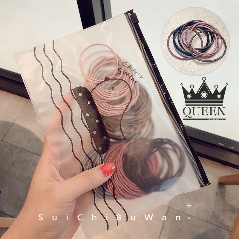 Set 100 thun bộc tóc cột tóc nhiều màu siêu tiện lợi hiệu Queen