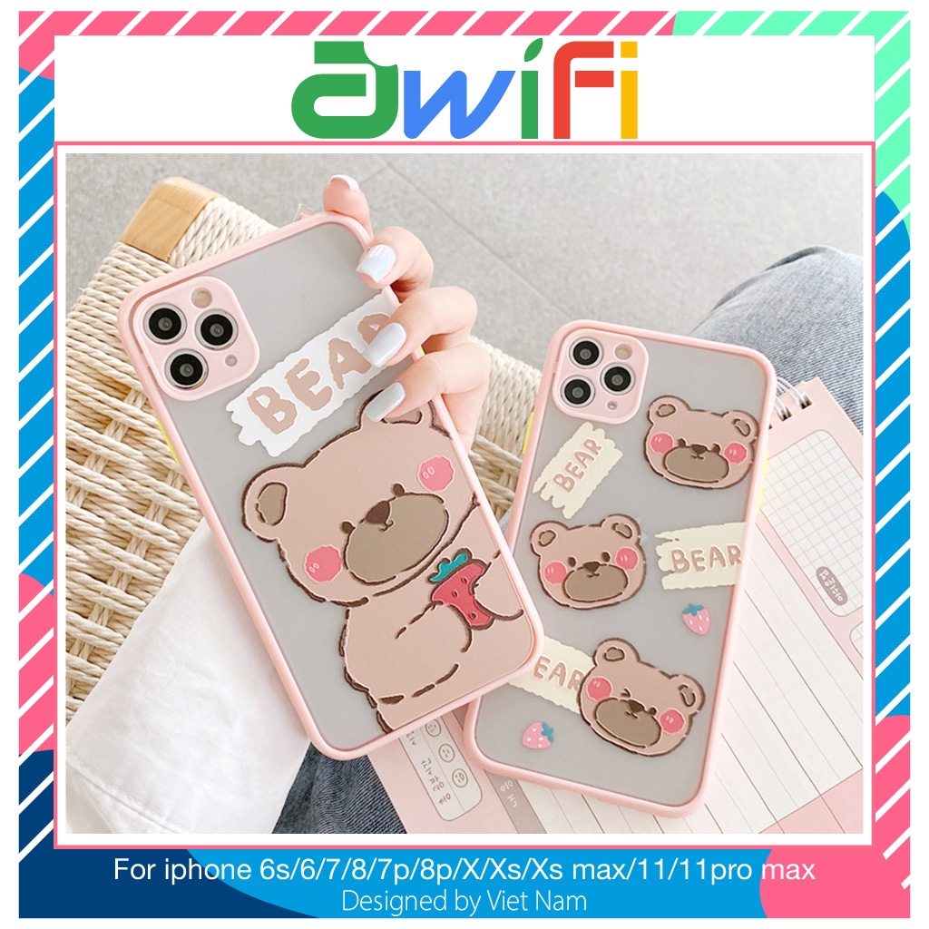 Ốp lưng iphone nhám Gấu dâu 5/5s/6/6plus/6s/6splus/7/7plus/8/8plus/x/xr/xs/11/12/pro/max/plus/promax - Awifi Case T2-8