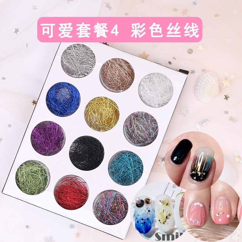 sét phụ kiện dây nail , phụ kiện trang trí móng cực dễ skinnail sét 12 hũ , thoải sức sáng tạo thiết kế mẫu theo ý thích