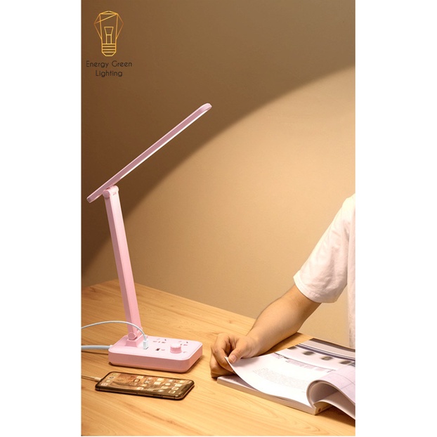 Đèn Bàn Led Energy Green Lighting Tích Hợp Ổ Cắm DB-3011 - Có Điều Khiển - 3 Chế Độ Ánh Sáng - Thay Đổi Được Góc Chiếu