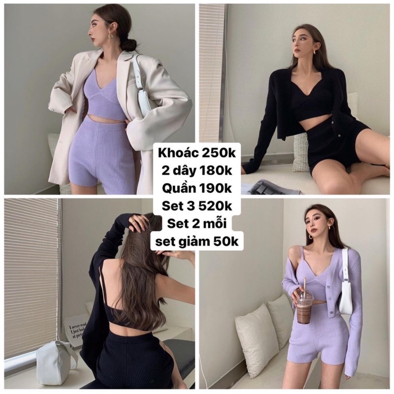 Set đồ tập gym thể thao sport nữ áo 2 dây hai dây bra cúp ngực+quần biker ngố+áo khoác len croptop