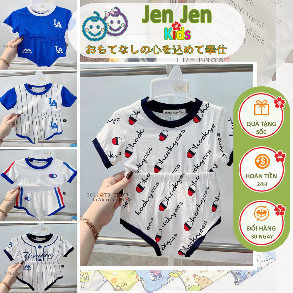Bộ Cộc Tay Quần Chíp Minky Mom Thun Lạnh, Brand Bóng Chày Mỹ Cho Bé Gái, Trai từ 0 - 4 Tuổi, 4-17kg, TN-IN102