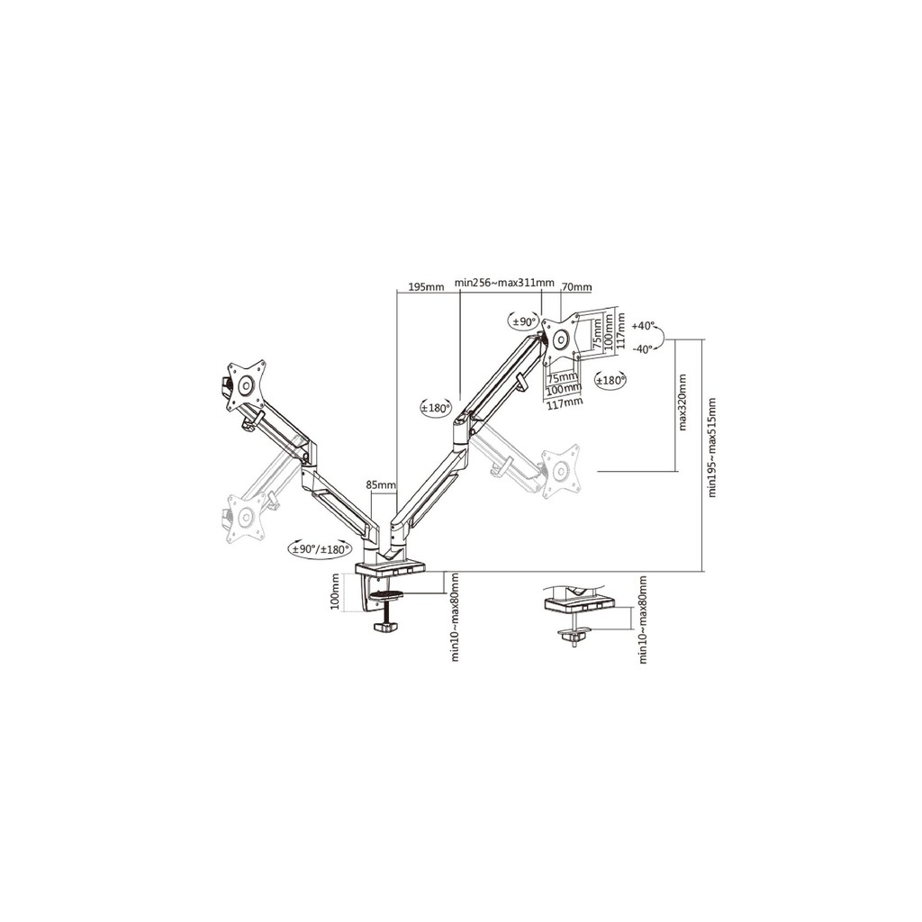 [Mã 1511ELSALE hoàn 7% đơn 300K] Giá đỡ Human Motion T2-2 (đỡ 2 màn hình) | BigBuy360 - bigbuy360.vn