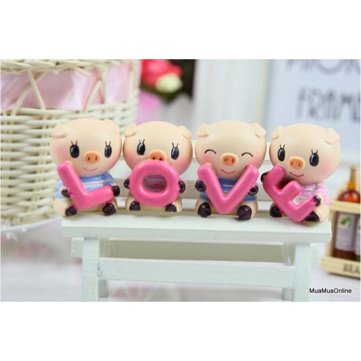 Bộ Tượng 4 Chú Heo Ôm Chữ LOVE