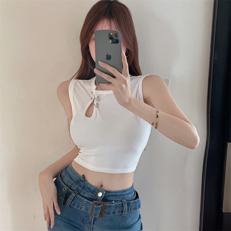 Áo croptop nữ khoét ngực Mugung Áo Ba lỗ khoét ngực kèm ghim áo A32